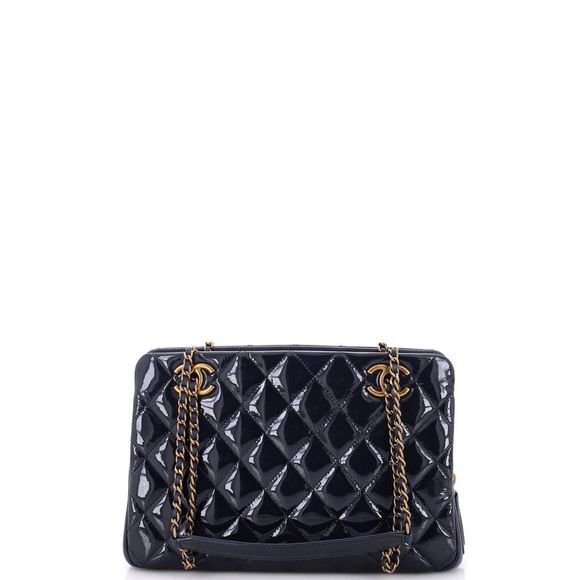 Chanel CC Eyelet Tote Quilted Patent Small Blue - Picture 3 of 7